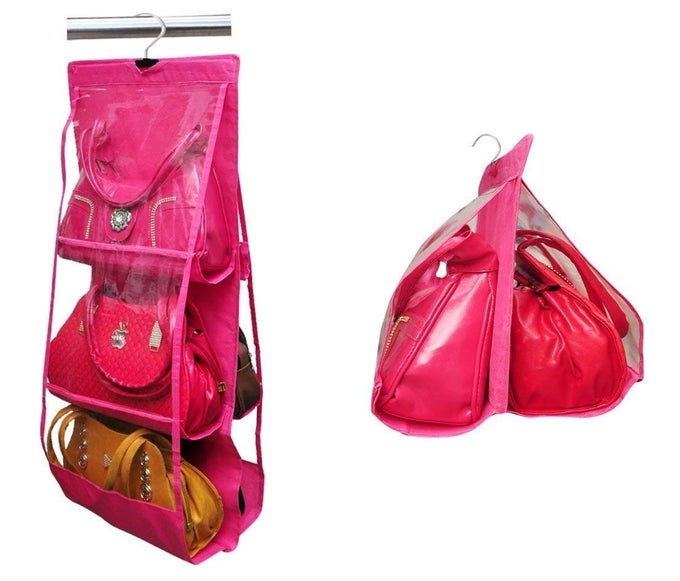 6 POCKET LARGE CLEAR PURSE HANDBAG HANGING STORAGE BAG ORGANIZER CLOSET TIDY CLOSET ORGANIZER WARDROBE RACK HANGERS HOLDER FOR FASHION HANDBAG PURSE POUCH MADE IN INDIA