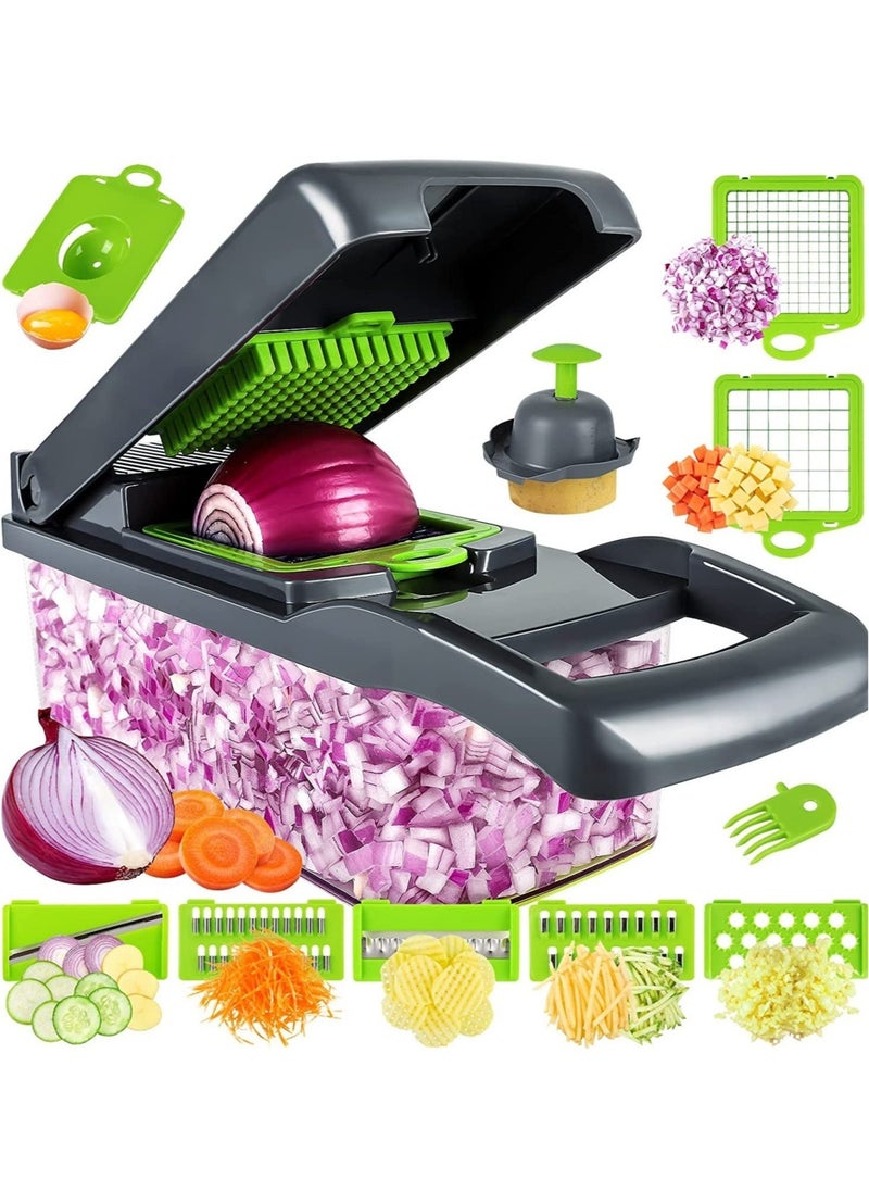 Raxoom Vegetable Chopper Pro Onion Chopper Multifunctional 13 in 1 Food Chopper, Kitchen Vegetable Slicer Dicer Cutter Veggie Chopper With 8 Blades Carrot and Garlic Chopper With Container - Image 1