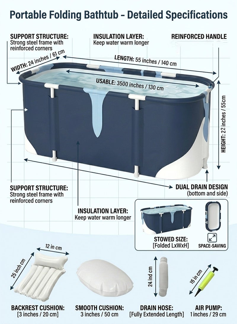 CUBEXELL Foldable Bathtub,Portable Bathtub For Adults,Separate Family Bathroom SPA Tub,Soaking Standing Bath Tub For Shower Stall,Hot Bath Ice Bath,Efficient Maintenance Of Temperature (140cm/55inch) - Image 3