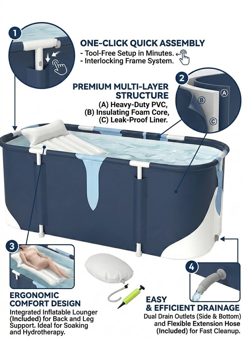 CUBEXELL Foldable Bathtub,Portable Bathtub For Adults,Separate Family Bathroom SPA Tub,Soaking Standing Bath Tub For Shower Stall,Hot Bath Ice Bath,Efficient Maintenance Of Temperature (140cm/55inch) - Image 2