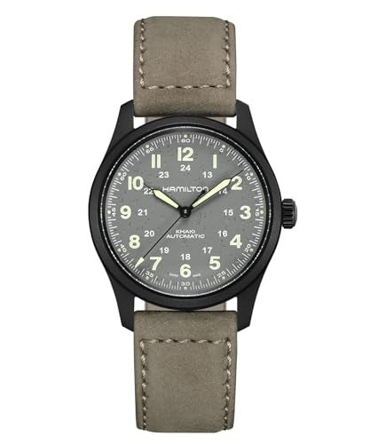 Hamilton Watch Khaki Field Titanium Auto | Swiss Made | 38mm Titanium Case | Grey Dial Analog Watch | Grey Leather Strap (Model: H70215880) - Image 5