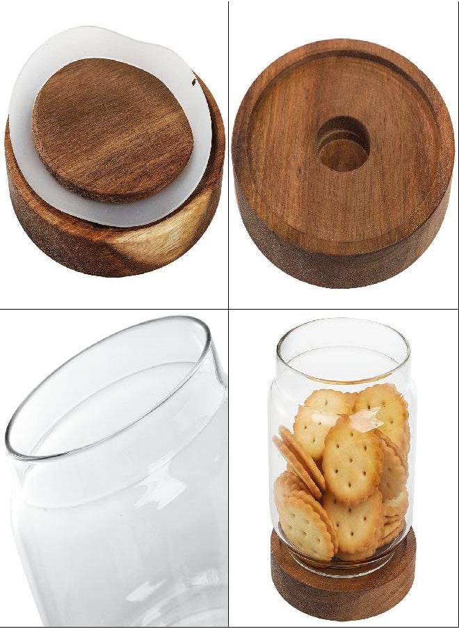 Bekith Bekith 4 Pack 15 FL OZ (450ml) Glass Food Storage Jar with Acacia Lids, Airtight Sealed Clear Glass Canisters, Kitchen Food Storage Container for Serving Tea, Coffee Beans, Nuts, Spice, Sugar  - Image 3