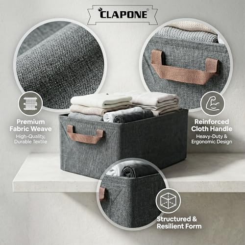 CLAPONE Foldable Storage Box and Organiser with Metal Frame/Woven Fabric Clothes Organiser with Handle/Wardrobe Organizer for Storage/Almirah Organizer for Shirts/Sweater/Jeans (grey, 2 pcs) - Image 4