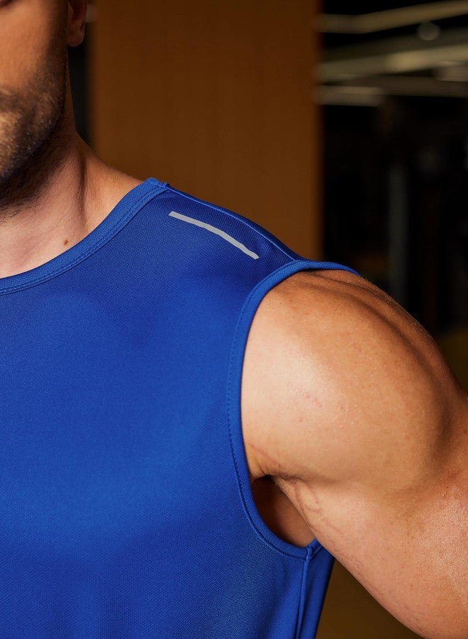 COOFANDY Running Tank Top Men Sleeveless Tee Shirts Quick Dry Swim Beach Tanks with Reflective Stripes Blue Large - Image 2