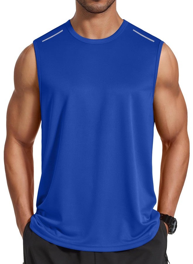 COOFANDY Running Tank Top Men Sleeveless Tee Shirts Quick Dry Swim Beach Tanks with Reflective Stripes Blue Large - Image 1