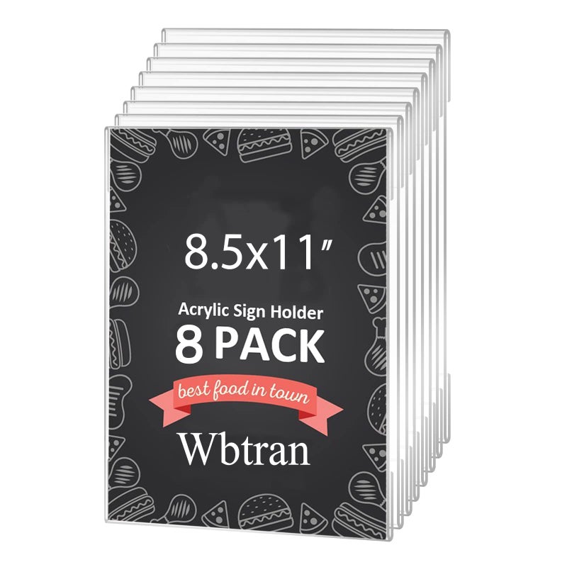 Wbtran 8.5x11 inch Clear Wall Mount Acrylic Sign Holder with 3M Tape Adhesive  Acrylic Frame for Office  Home  Store  Restaurant  No Drilling(8 Pack) - Image 2