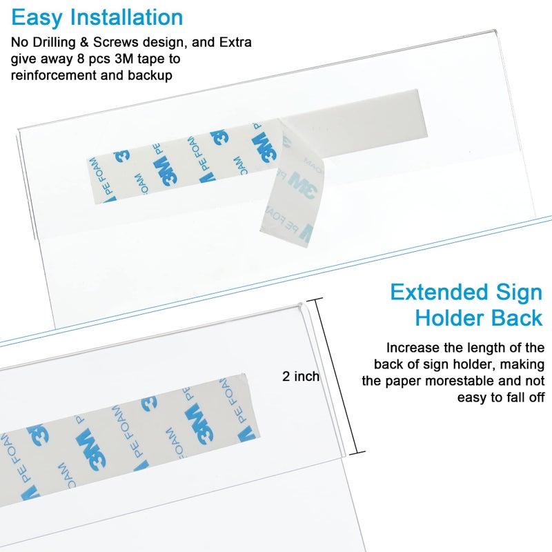 Wbtran 8.5x11 inch Clear Wall Mount Acrylic Sign Holder with 3M Tape Adhesive  Acrylic Frame for Office  Home  Store  Restaurant  No Drilling(8 Pack) - Image 4