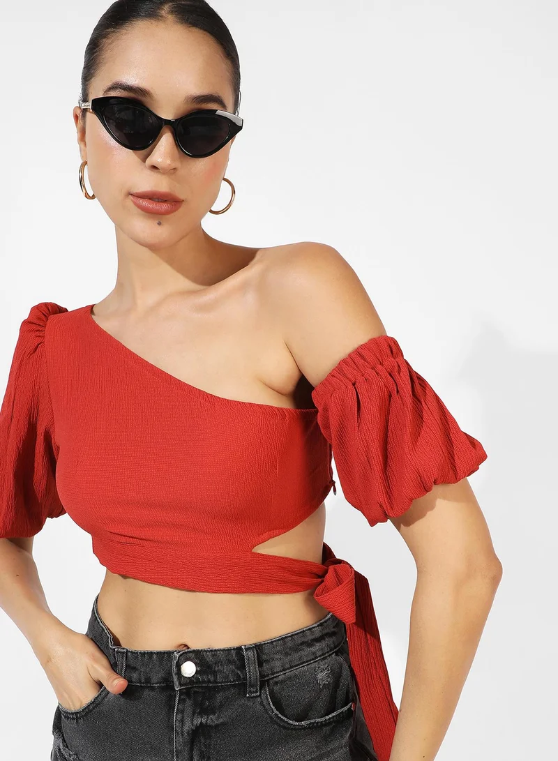 Campus Sutra Women's Solid Red Crop Top