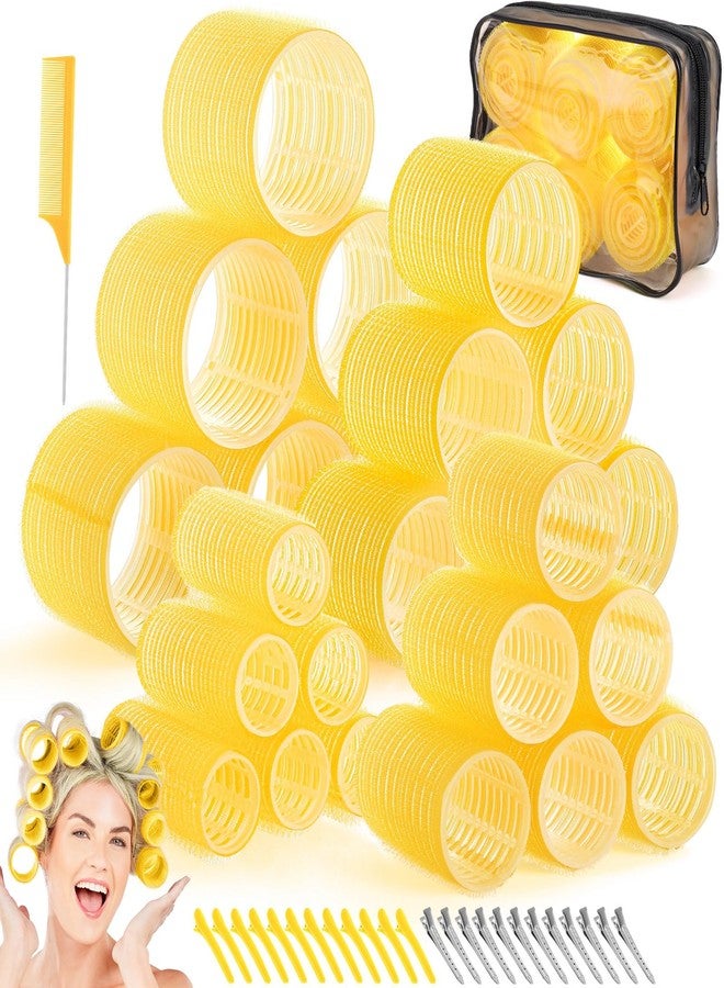 Obeoby 4 Sizes Hair Rollers for Women, 50 Pcs Set Hair Curlers with Clips Comb Curlers for Long Short Curly Hair and Bangs (25, 36, 48, 60mm), Yellow - Image 1