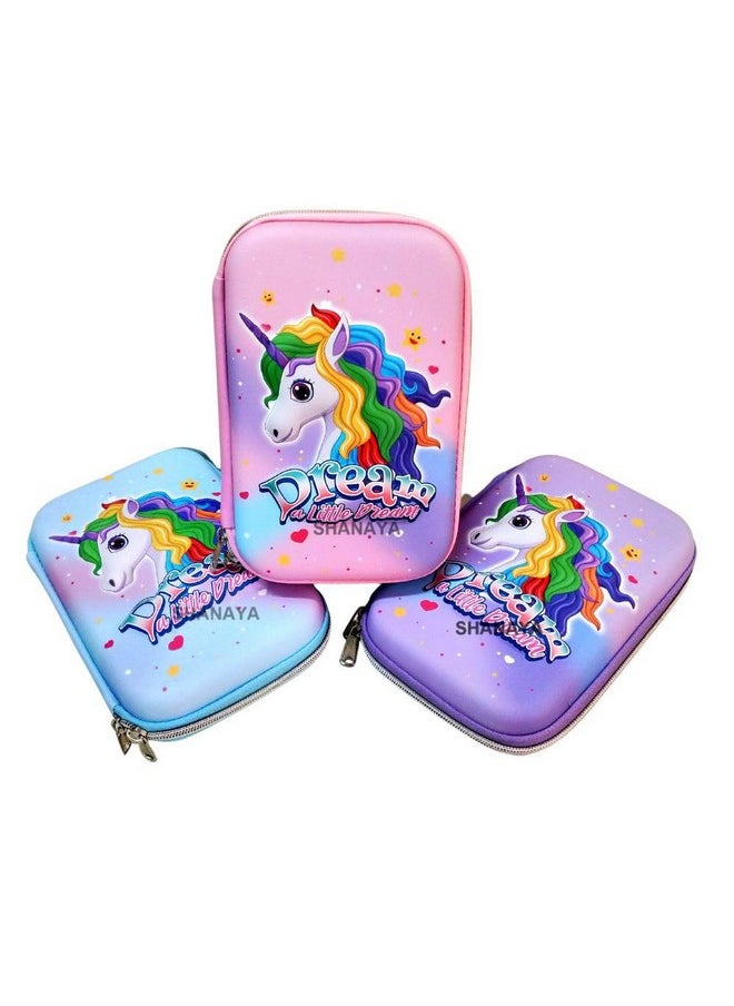 Shanaya SHANAYA Premium Stylish 3D Hardtop Embossed Cute Unicorn Mermaid Smiggle EVA Pencil Pouch Box Case Large Capacity Compartments for School College Girls Boys Kids Stationery Items (Design 2)  - Image 1