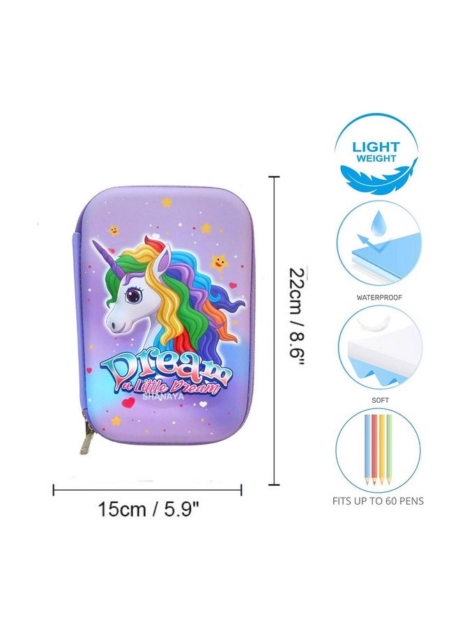 Shanaya SHANAYA Premium Stylish 3D Hardtop Embossed Cute Unicorn Mermaid Smiggle EVA Pencil Pouch Box Case Large Capacity Compartments for School College Girls Boys Kids Stationery Items (Design 2)  - Image 3