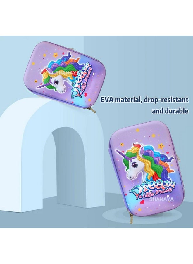 Shanaya SHANAYA Premium Stylish 3D Hardtop Embossed Cute Unicorn Mermaid Smiggle EVA Pencil Pouch Box Case Large Capacity Compartments for School College Girls Boys Kids Stationery Items (Design 2)  - Image 2