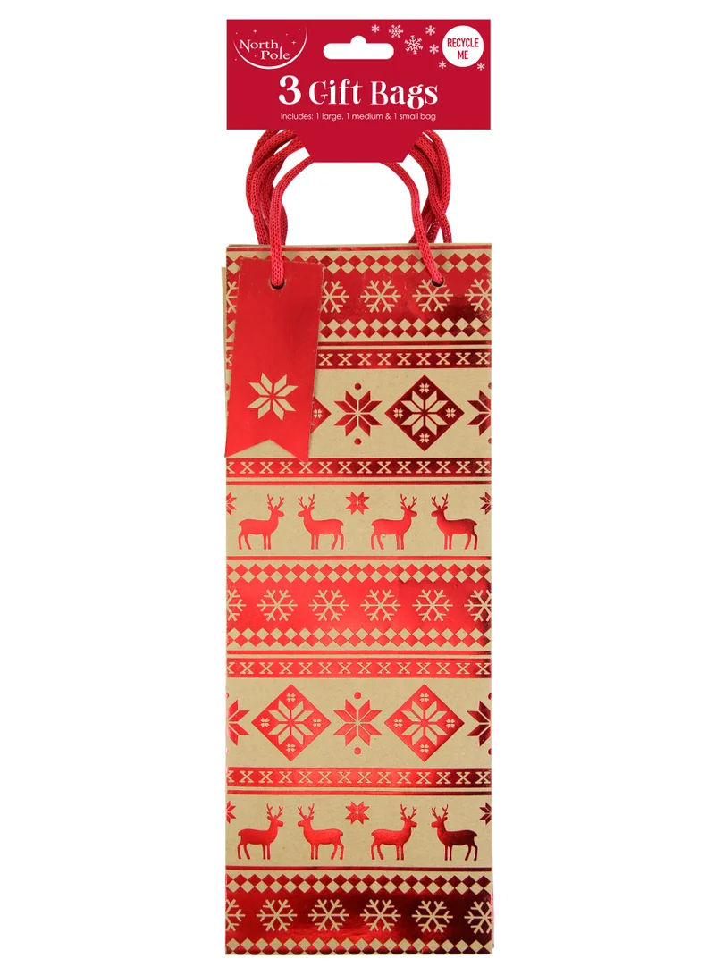 EuroWrap Kraft Bottle Gift Bags - 3 Pack Assorted