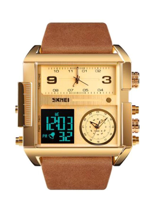 Men's Analog  Digital Leather Watch 1391 - 55 mm - Brown - Image 2