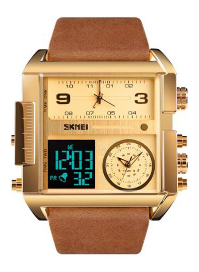 Men's Analog  Digital Leather Watch 1391 - 55 mm - Brown - Image 1