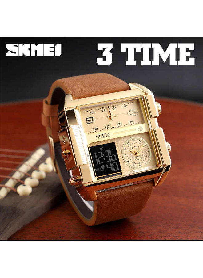 Men's Analog  Digital Leather Watch 1391 - 55 mm - Brown - Image 4