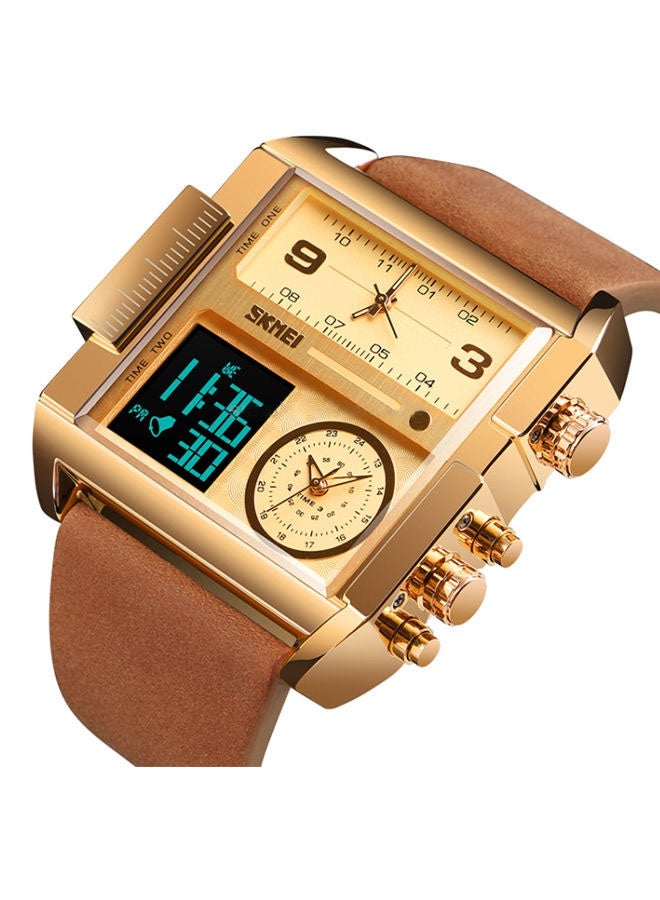 Men's Analog  Digital Leather Watch 1391 - 55 mm - Brown - Image 3