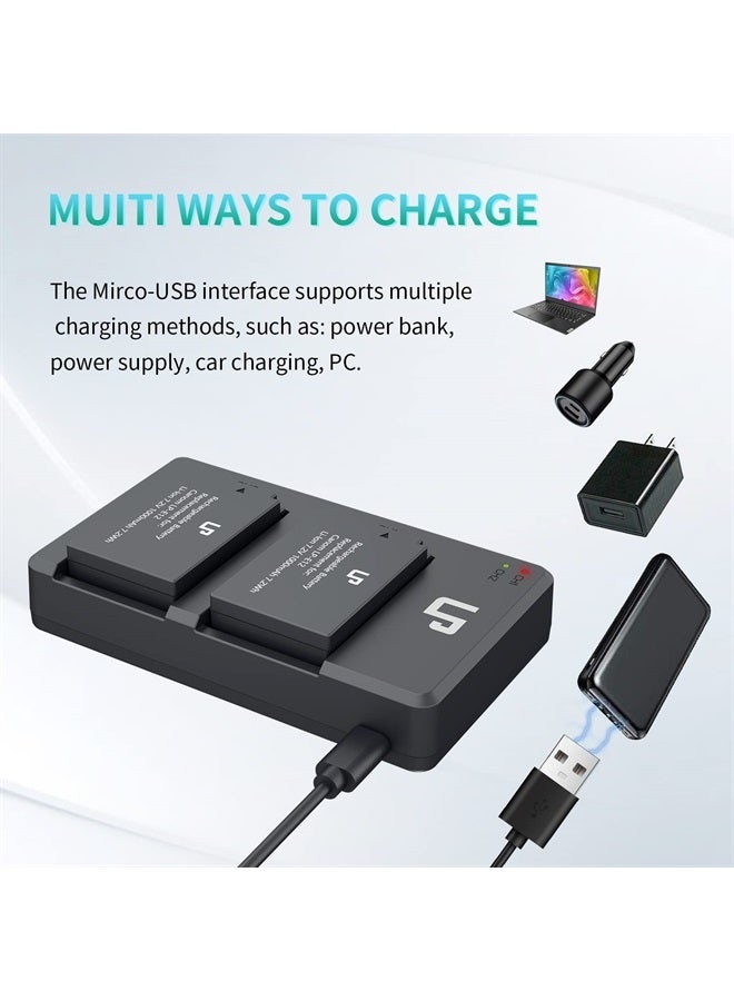 LP E12 Battery Charger Pack, LP 2-Pack Battery & Dual Slot Charger, Compatible with Canon EOS M200 M100, M50, M10, M2, M, Rebel SL1, 100D, PowerShot SX70 HS, Kiss M, Kiss X7 & More - Image 2