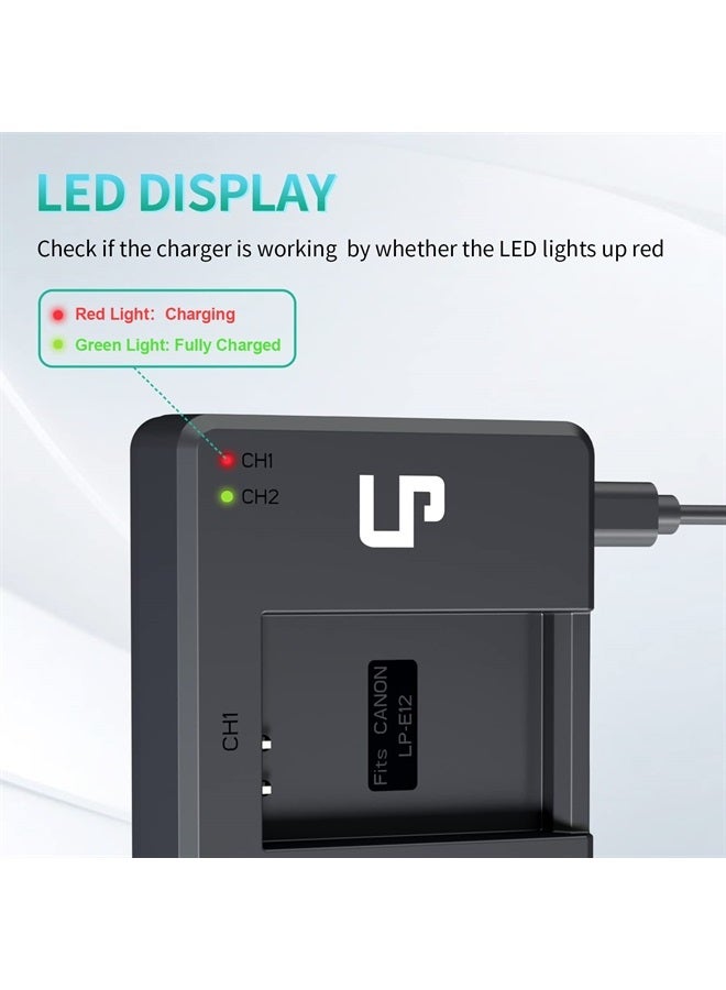 LP E12 Battery Charger Pack, LP 2-Pack Battery & Dual Slot Charger, Compatible with Canon EOS M200 M100, M50, M10, M2, M, Rebel SL1, 100D, PowerShot SX70 HS, Kiss M, Kiss X7 & More - Image 1