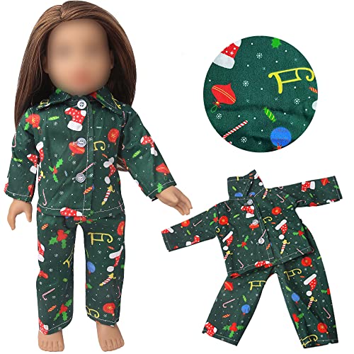 ELJRBCK 18Inch Doll Clothes for 18 Girl Dolls  Christmas Pajamas Set for 18 inch DollsGreen - Image 5