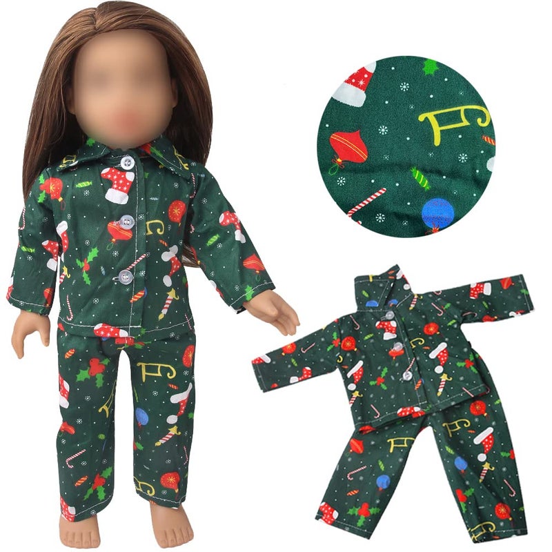 ELJRBCK 18Inch Doll Clothes for 18 Girl Dolls  Christmas Pajamas Set for 18 inch DollsGreen - Image 3