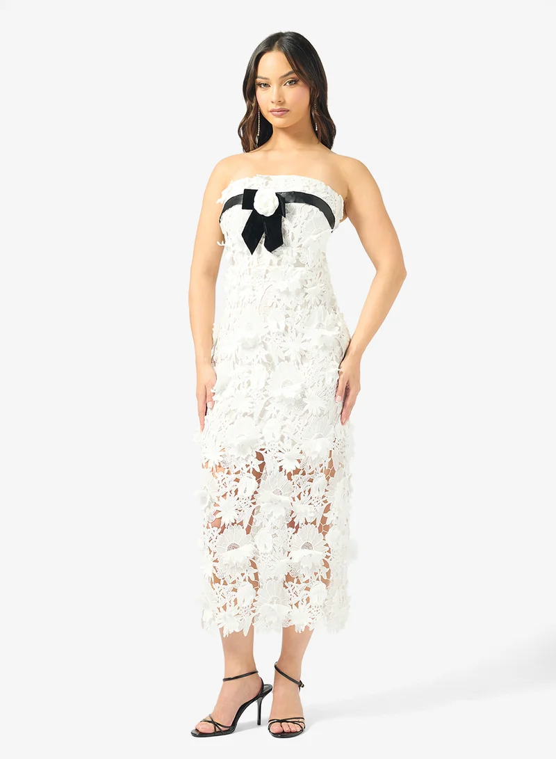 Ginger Boutique Bandeau 3D Floral Lace Embroidered Dress for Women