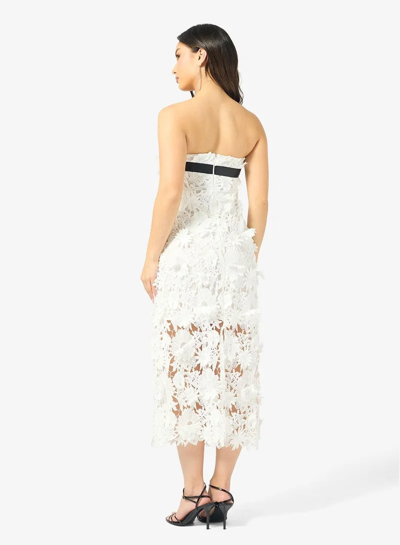 Ginger Boutique Bandeau 3D Floral Lace Embroidered Dress