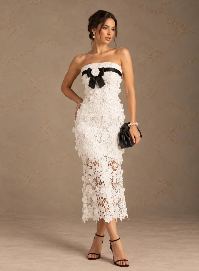 Ginger Boutique Bandeau 3D Floral Lace Embroidered Dress