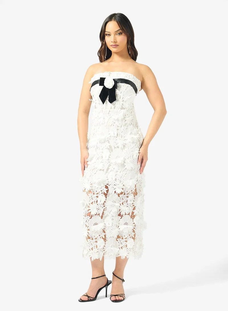 Ginger Boutique  Bandeau 3D Floral Lace Embroidered Dress for Women | Best Price UAE
