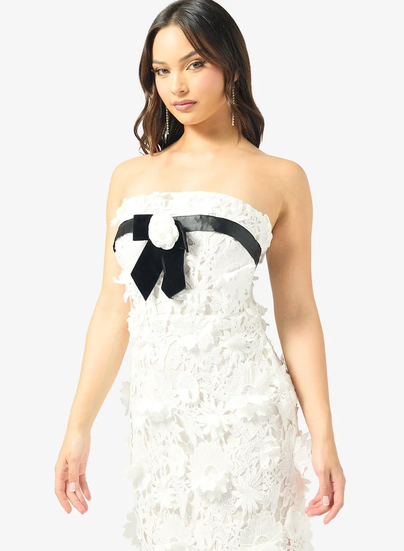 Ginger Boutique  Bandeau 3D Floral Lace Embroidered Dress for Women | Best Price UAE