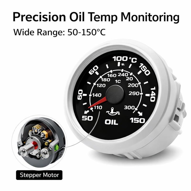 2in Digital Oil Temperature Gauge, 50-150℃, 361-19ohm, Black Dial Silver Bezel - 8 Color Backlight, IP67 Waterproof, Universal Vehicle Monitoring - Image 2