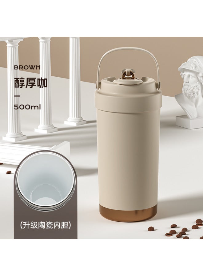 316 Stainless Steel Ceramic Liner Thermos Cup Female Students Portable Accompanying Coffee Cup Double Drinking With Straw