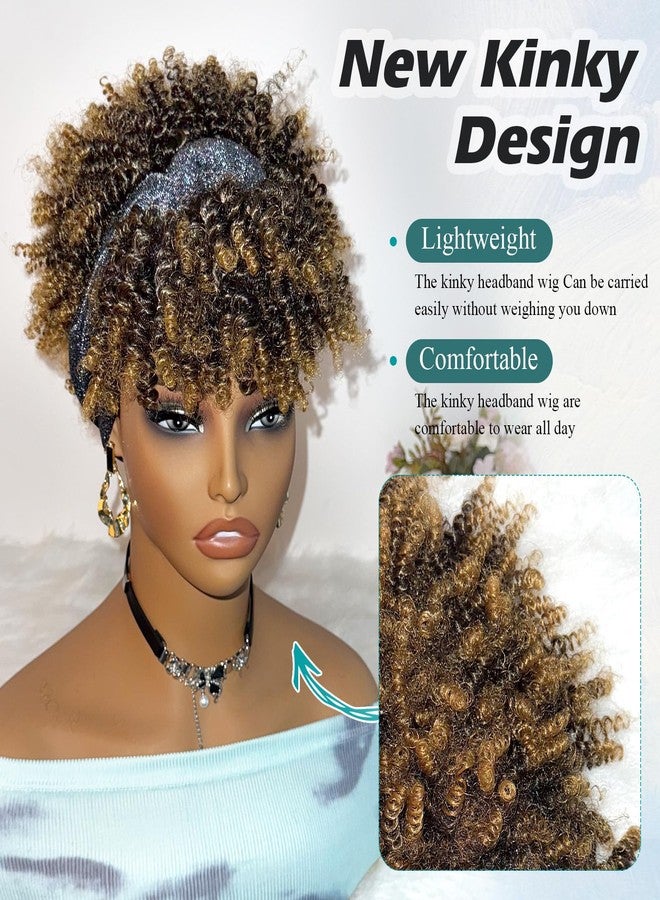 DEYNGS Afro Headband Wig Blonde Kinky Curly Headband Wig with Bangs Head-Wrap Wigs 2 in 1 Ombre Afro Puff With Bangs for Women Synthetic Half Wigs - Image 3