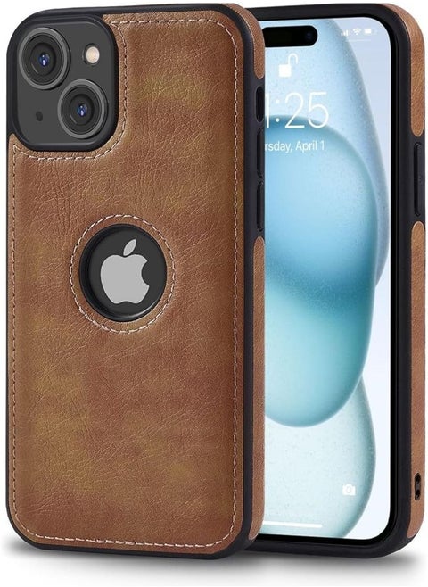 Luxury Retro Leather Mobile Phone Case For iphone15Plus Anti Scratch Wear Resistant Mobile Phone Protective Case Brown