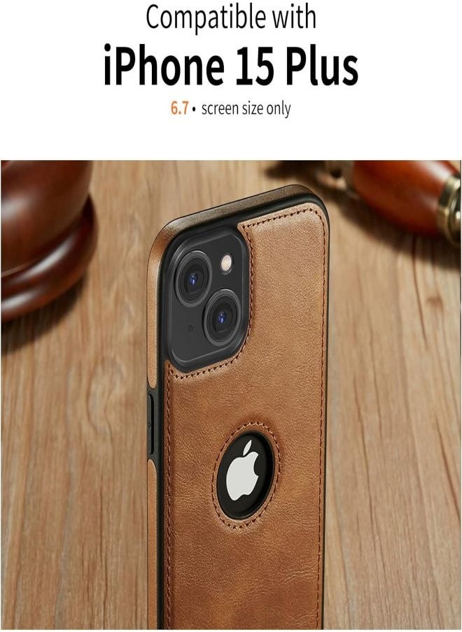 Luxury Retro Leather Mobile Phone Case For iphone15Plus Anti Scratch Wear Resistant Mobile Phone Protective Case Brown