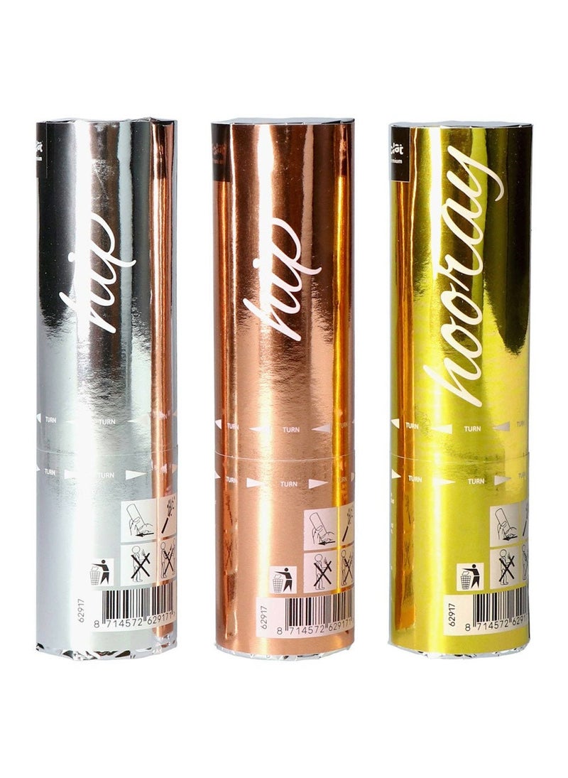 Folat Confetti Cannons Gold Silver Rose Gold Paper 15cm 3-Pack