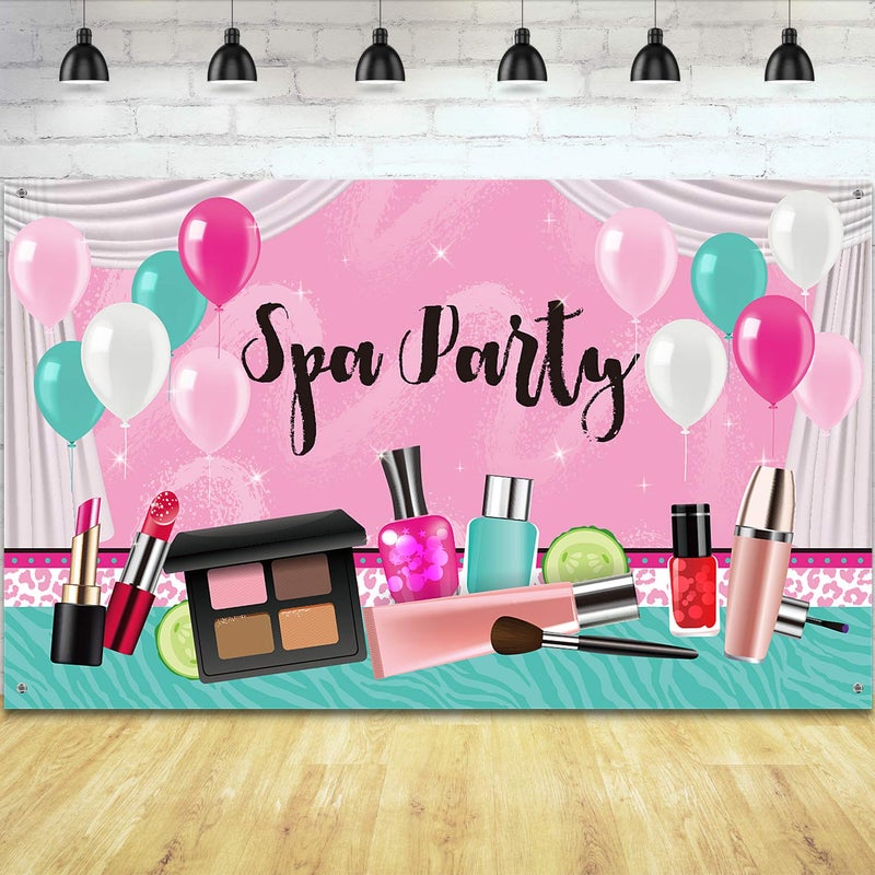 Frienda Spa Party Decorations, 71 x 43 Inch, Sweet Pink Backdrop Princess Makeup Birthday Photography Background Photo Booth Banner for Spa Day Make up Theme Party Decorations - Image 1