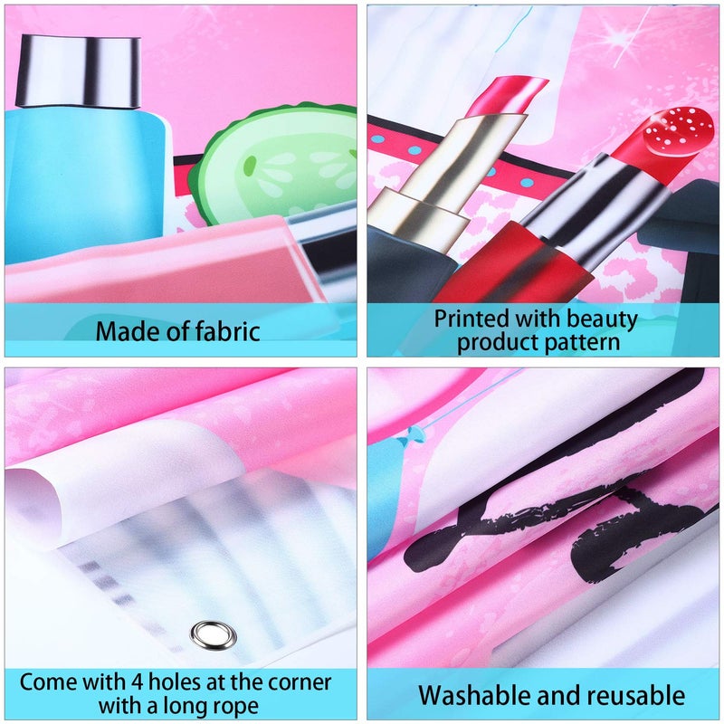 Frienda Spa Party Decorations, 71 x 43 Inch, Sweet Pink Backdrop Princess Makeup Birthday Photography Background Photo Booth Banner for Spa Day Make up Theme Party Decorations - Image 3