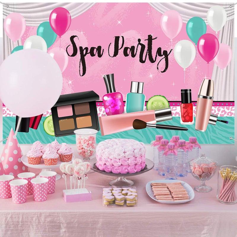 Frienda Spa Party Decorations, 71 x 43 Inch, Sweet Pink Backdrop Princess Makeup Birthday Photography Background Photo Booth Banner for Spa Day Make up Theme Party Decorations - Image 4