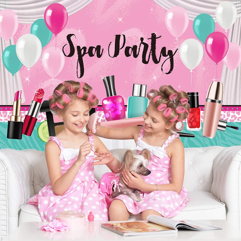 Frienda Spa Party Decorations, 71 x 43 Inch, Sweet Pink Backdrop Princess Makeup Birthday Photography Background Photo Booth Banner for Spa Day Make up Theme Party Decorations - Image 5