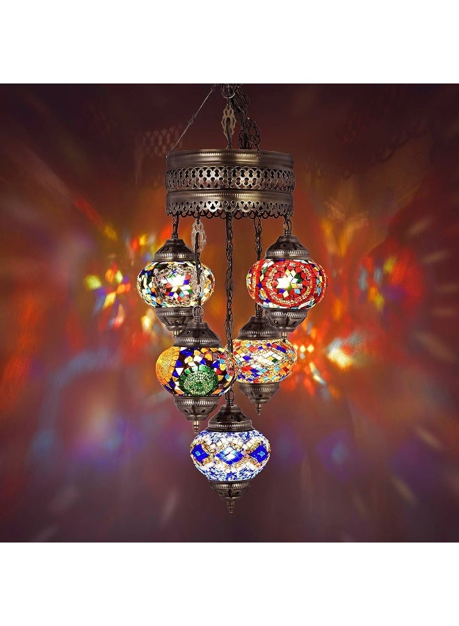 Quick Cart Turkish Mosaic Chandelier Multicolor 5-Globe Ceiling Lamp Bohemian Hanging Pendant Light | Perfect for House warming, Birthday & Anniversery Gift | Perfect For Office & Hotel  - Image 1