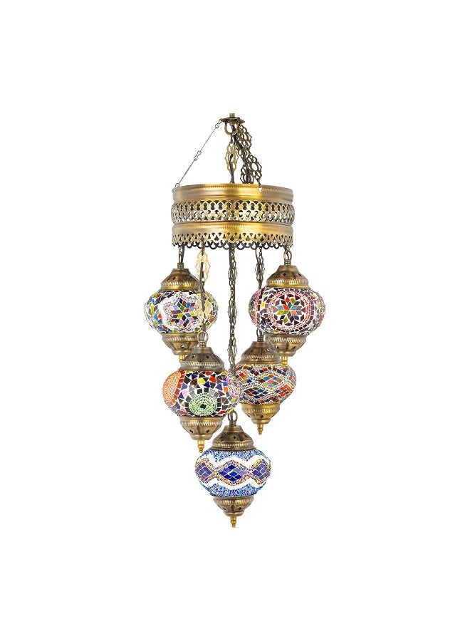 Quick Cart Turkish Mosaic Chandelier Multicolor 5-Globe Ceiling Lamp Bohemian Hanging Pendant Light | Perfect for House warming, Birthday & Anniversery Gift | Perfect For Office & Hotel  - Image 2