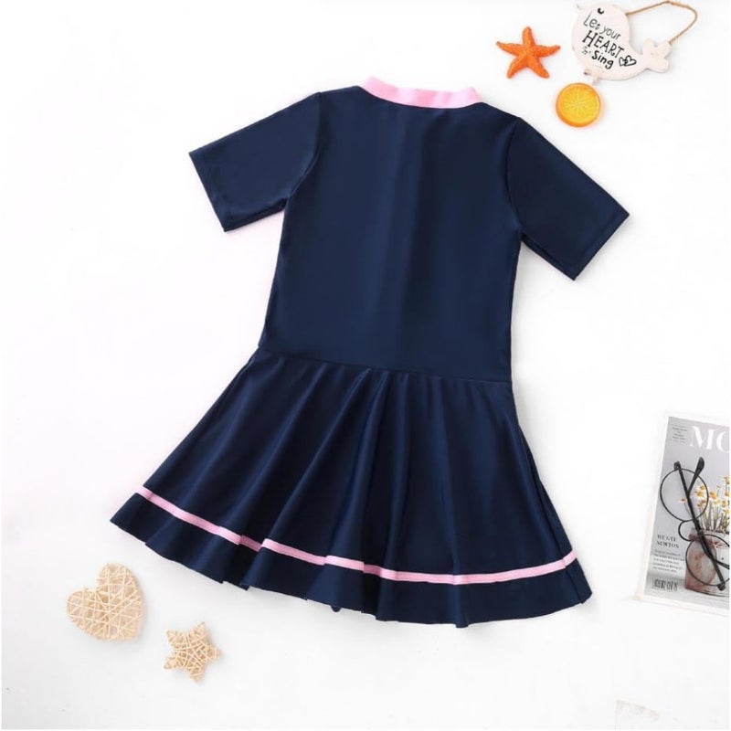 One-Piece Swim Dress for Grils with Swim Goggles Cartoon Short Sleeve Swimwear, Quick Dry and Sun Protection - Image 3