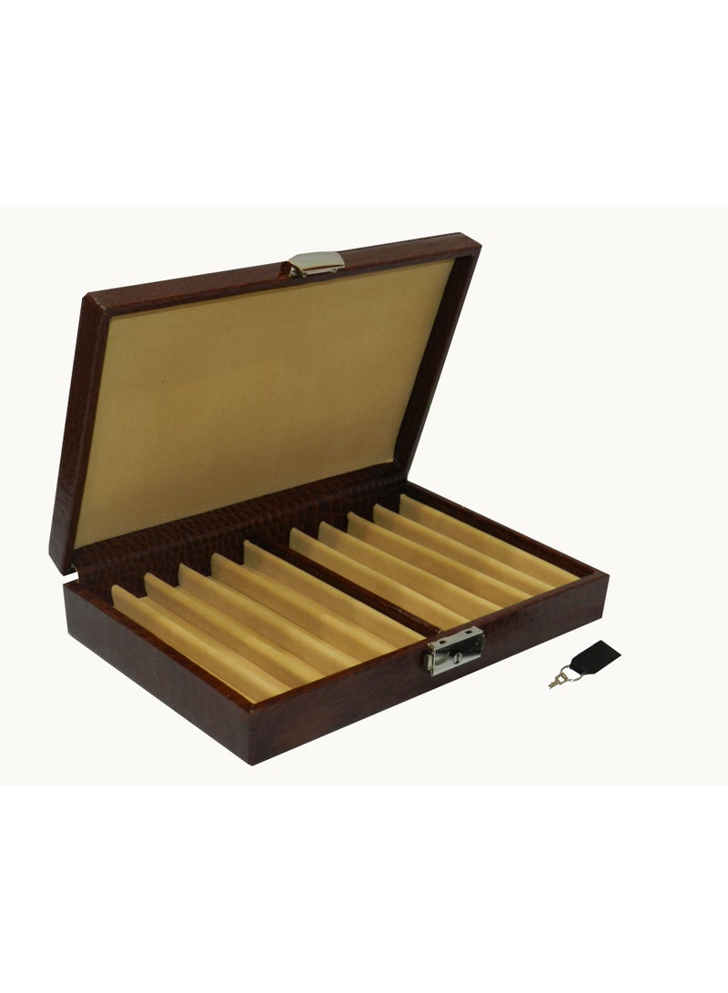 LAVERI LEATHER Laveri 10 Piece Genuine Leather Pen  Case Storage and Fountain Pen , Chain, Braslets Organizer Box with Key Lock - Image 2