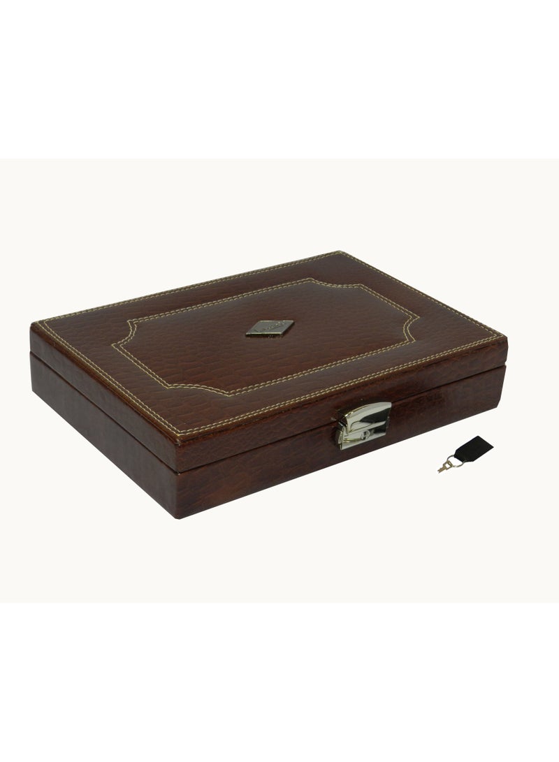 LAVERI LEATHER Laveri 10 Piece Genuine Leather Pen  Case Storage and Fountain Pen , Chain, Braslets Organizer Box with Key Lock - Image 5