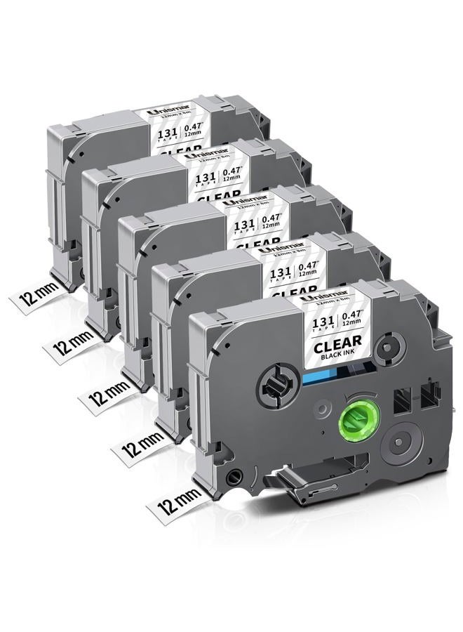 Unismar TZ Tape 12mm 0.47 Laminated Clear Label Tape TZe-131 TZe 131 TZ-131 Compatible for Brother P-Touch Label Makers PT-D210 PT-H110 PT-D400AD PT-P900W PT-P950NW Labeler Black on Clear 1/2" - Image 1
