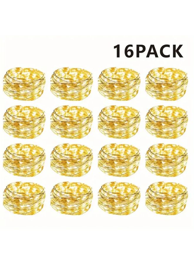 16 قطعة أضواء فيري LED تعمل بالبطول 6.5 قدم 20 LED أصفر لحفلات الزفاف والأعياد - Image 1