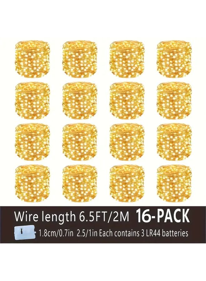 16 قطعة أضواء فيري LED تعمل بالبطول 6.5 قدم 20 LED أصفر لحفلات الزفاف والأعياد - Image 4