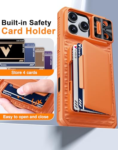 Vizvera for iPhone 17 Pro Max Case Wallet RFlD [Cards Holder[Camera Controll[Camera Cover] Full Body Rugged Shockproof Silicone Protective Phone Case for iPhone 17 Pro Max 6.9'' 2025(Spritz Orange) - Image 4