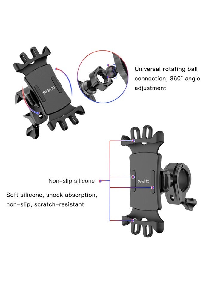Yesido C66 360 Degree Universal Adjustable Silicone Mobile Phone Holder For Bicycle and Motorcycle - Black - Image 4